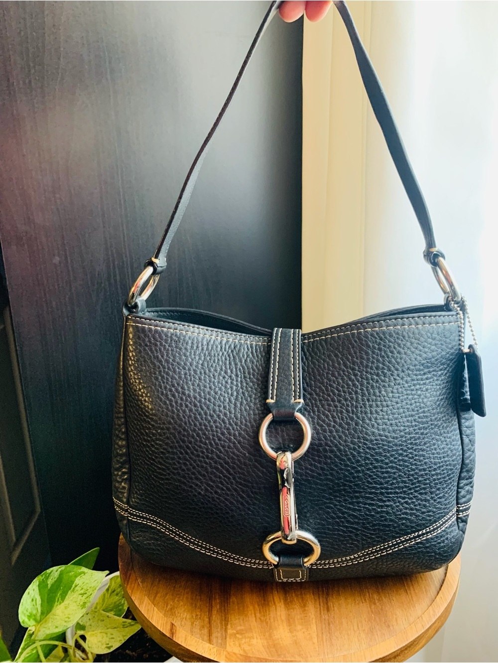 Coach Black Pebbled Leather Shoulder Bag with Silver Hardware Y2K 2008